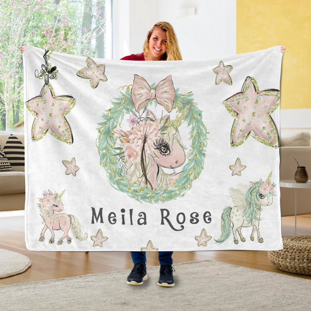 Custom Name Fleece Unicorn Blanket I05