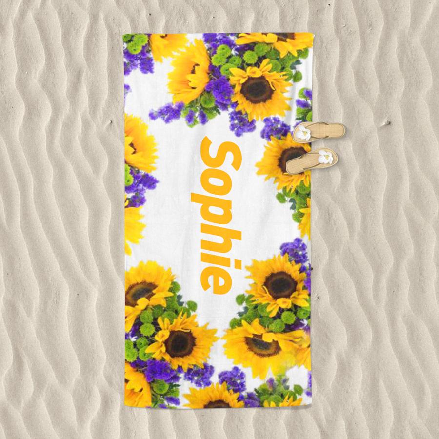 Personalized Beach Towels With Name II07- Sunflower Purple