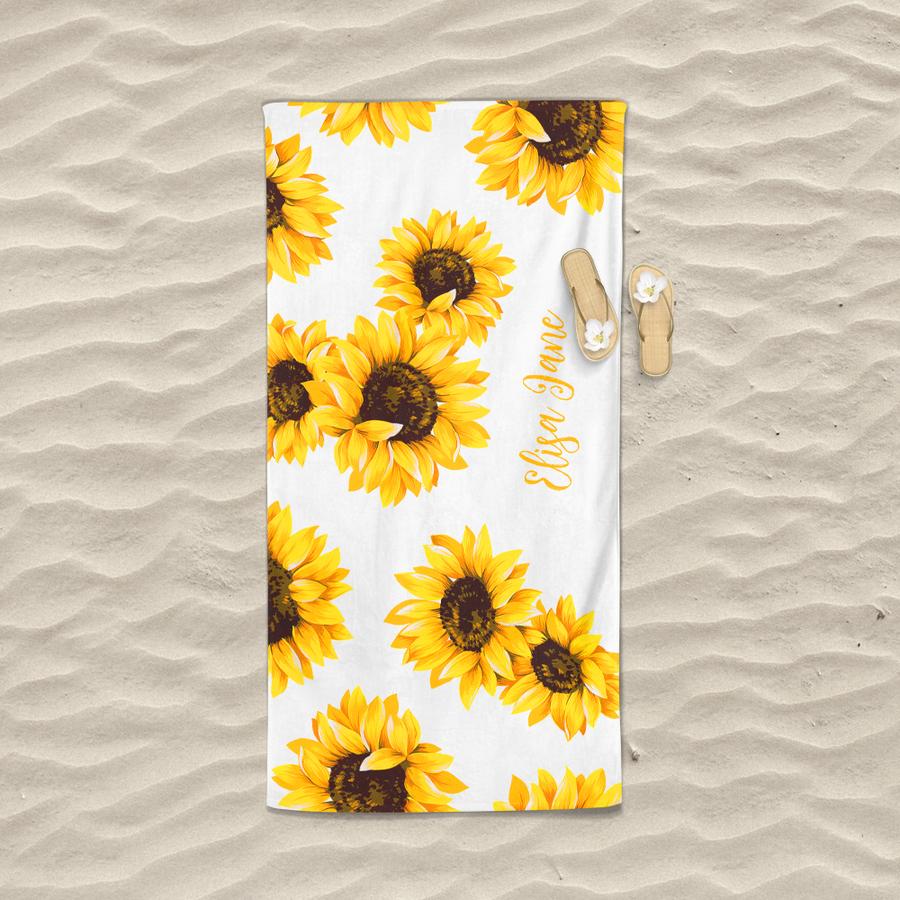 Personalized Beach Towels With Name II01- Sunflower