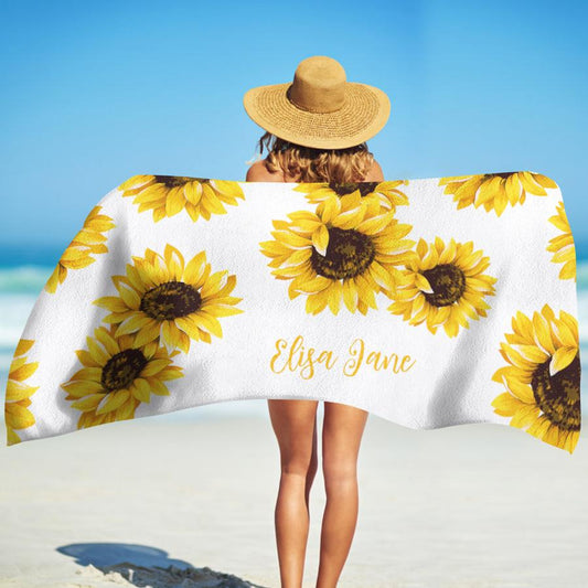 Personalized Beach Towels With Name II01- Sunflower