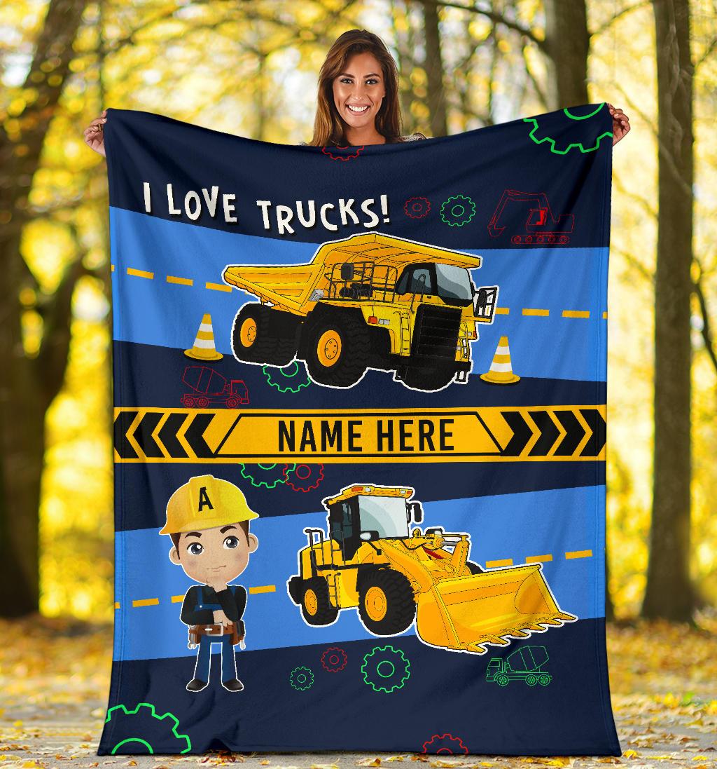 Custom Name Fleece Cartoon Blanket I03 - Truck