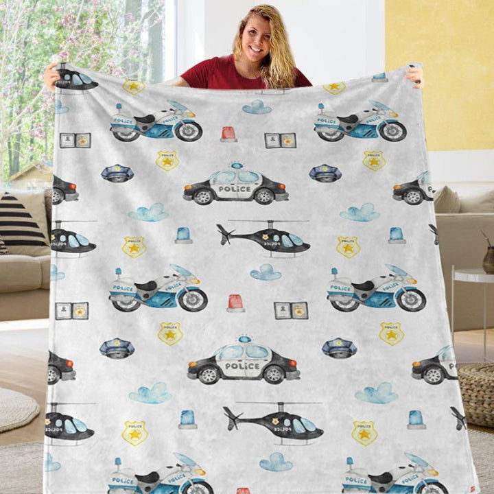 Custom Name Fleece Cartoon Blanket II10 - Police