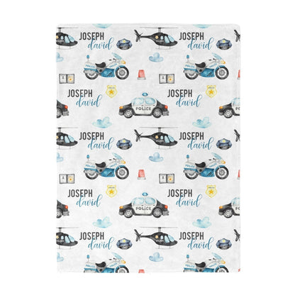 Custom Name Fleece Cartoon Blanket II10 - Police